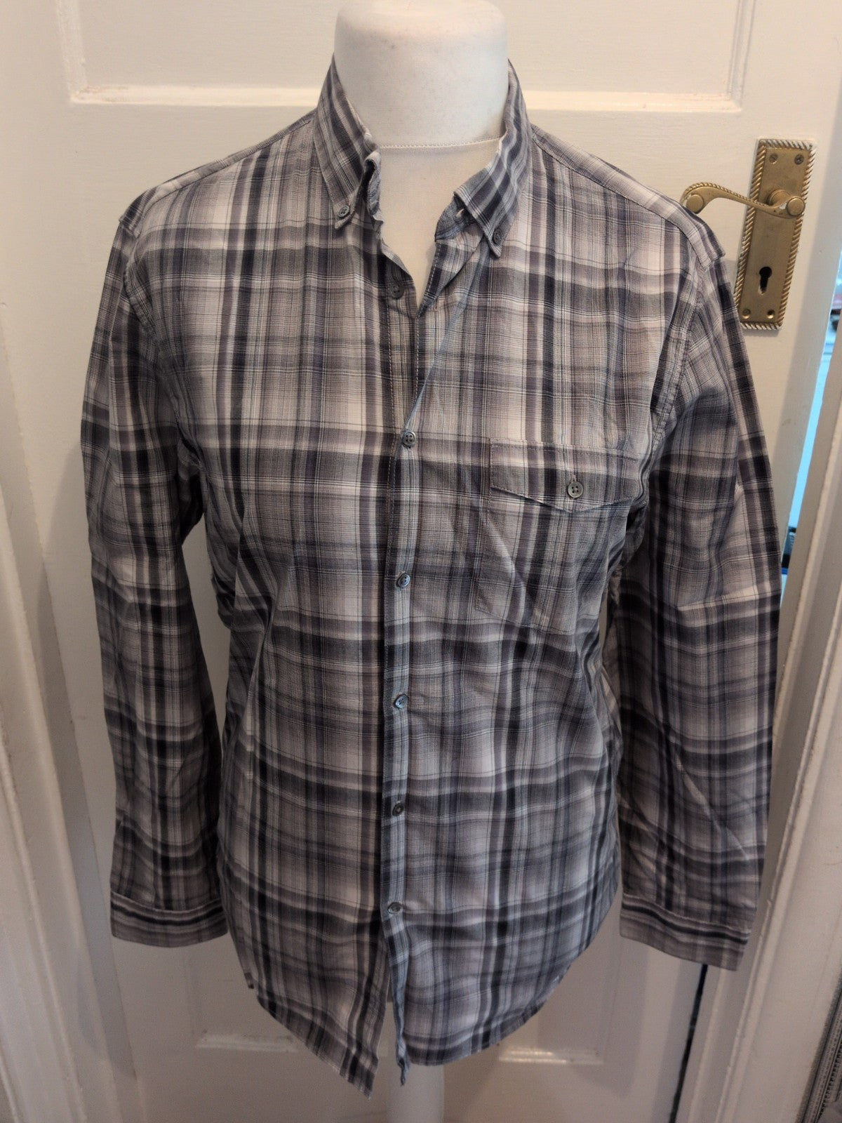 Gap Slim Fit Small Grey Check Long Sleeve Shirt