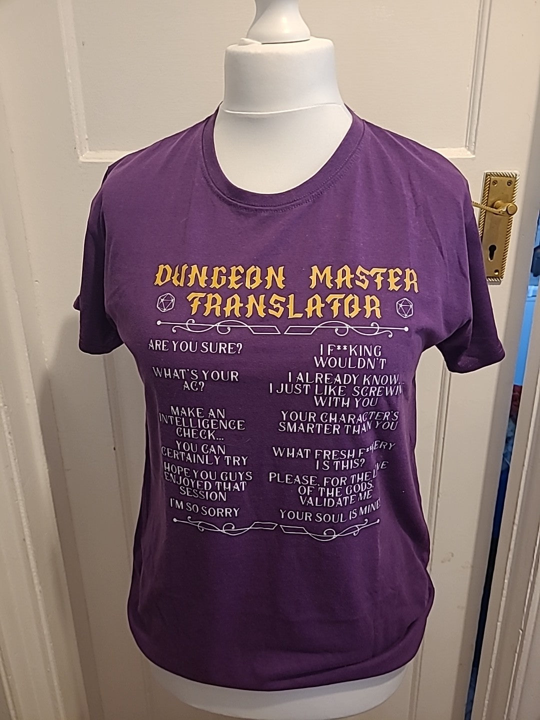Mens Size Medium Dungeon Master Translator Purple Short Sleeve Top