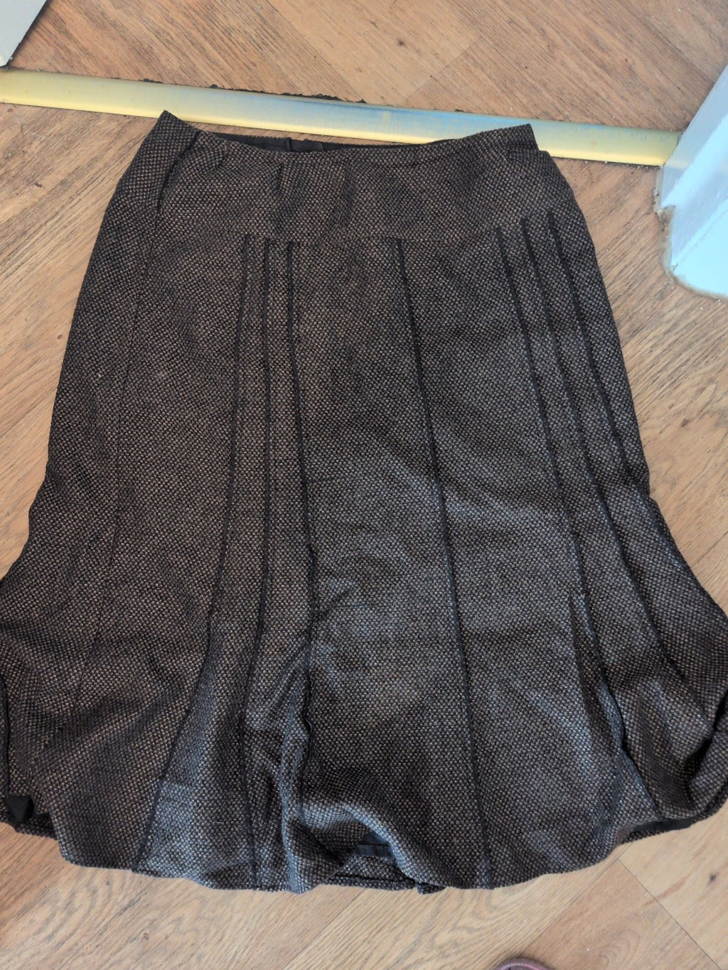 Marks And Spencer 16 Length 30" Brown Wool Blend Lined Skirt