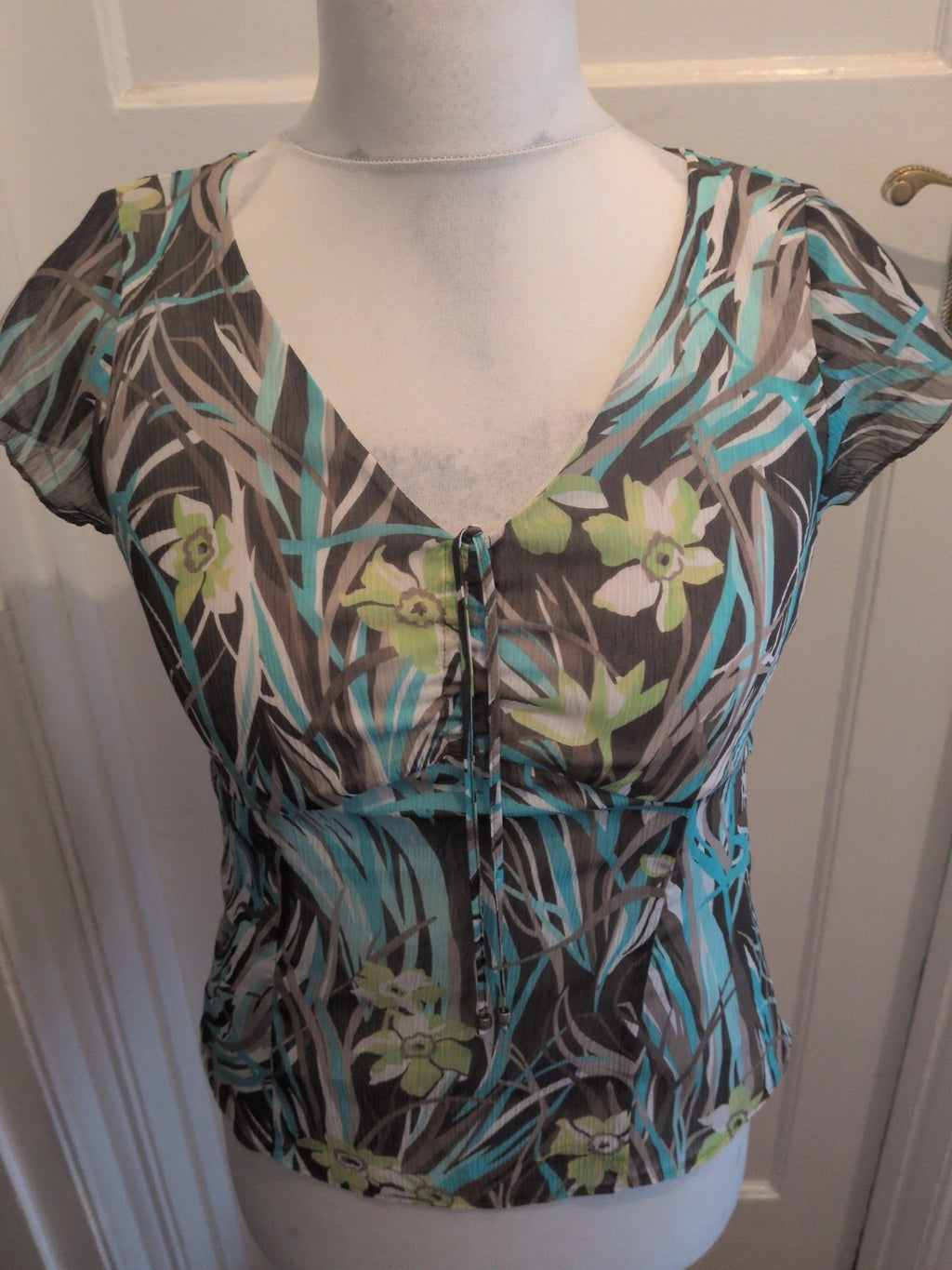 Gerry Weber 10 Green Blue And Brown Toned Sleeveless Blouse