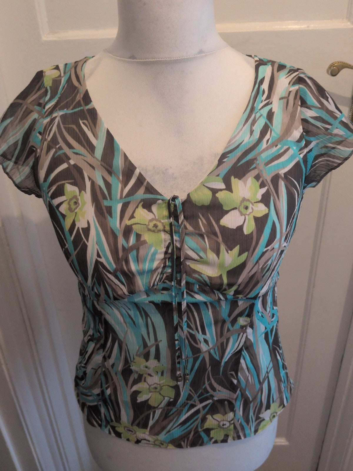 Gerry Weber 10 Green Blue And Brown Toned Sleeveless Blouse