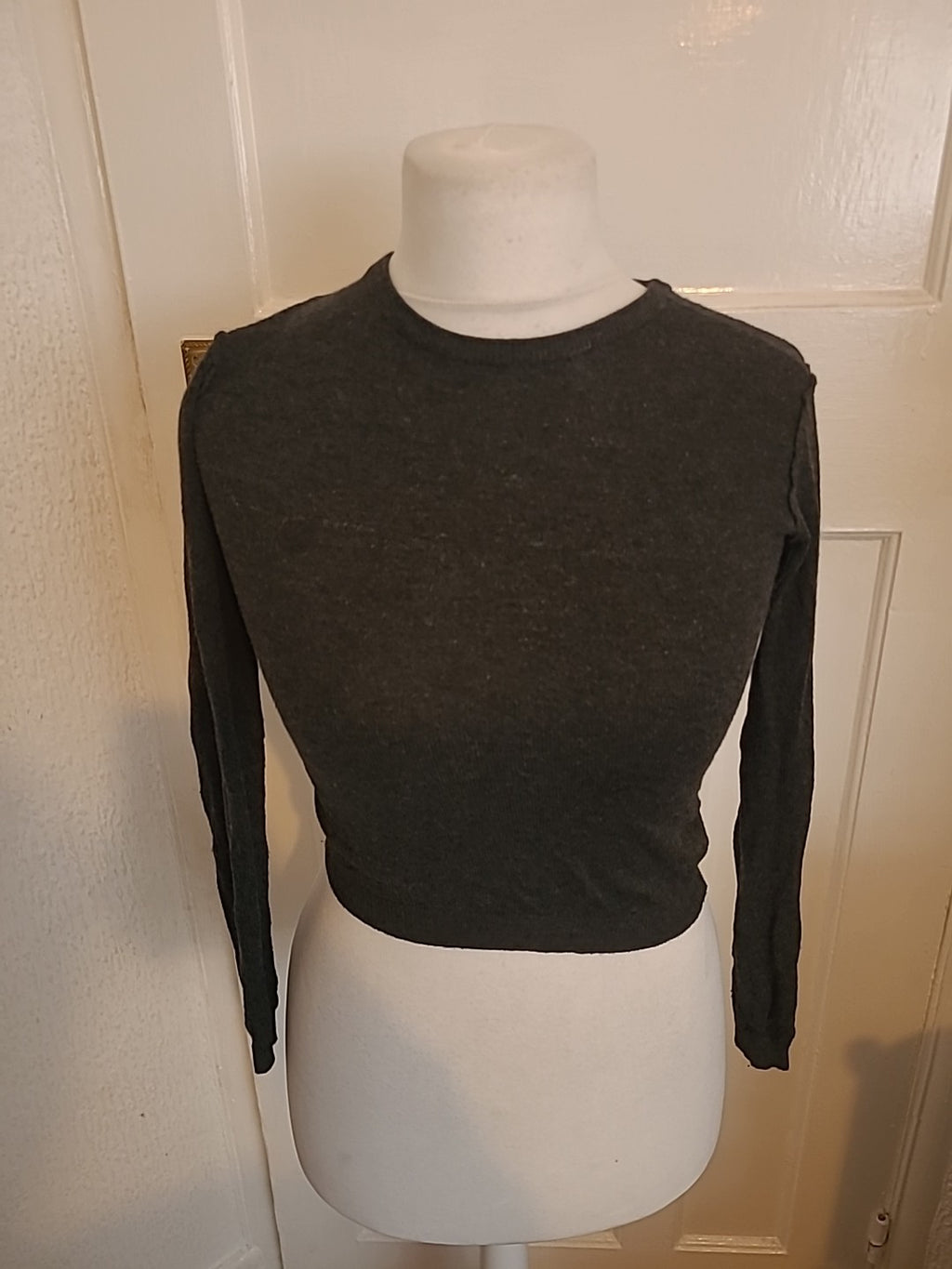 Ladies Pull&Bear Xs Grey Round Neck Long Sleeve T-shirt