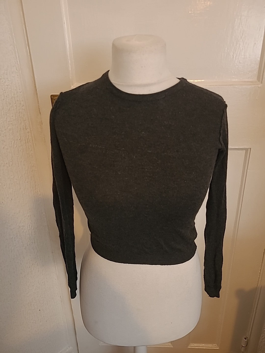 Ladies Pull&Bear Xs Grey Round Neck Long Sleeve T-shirt