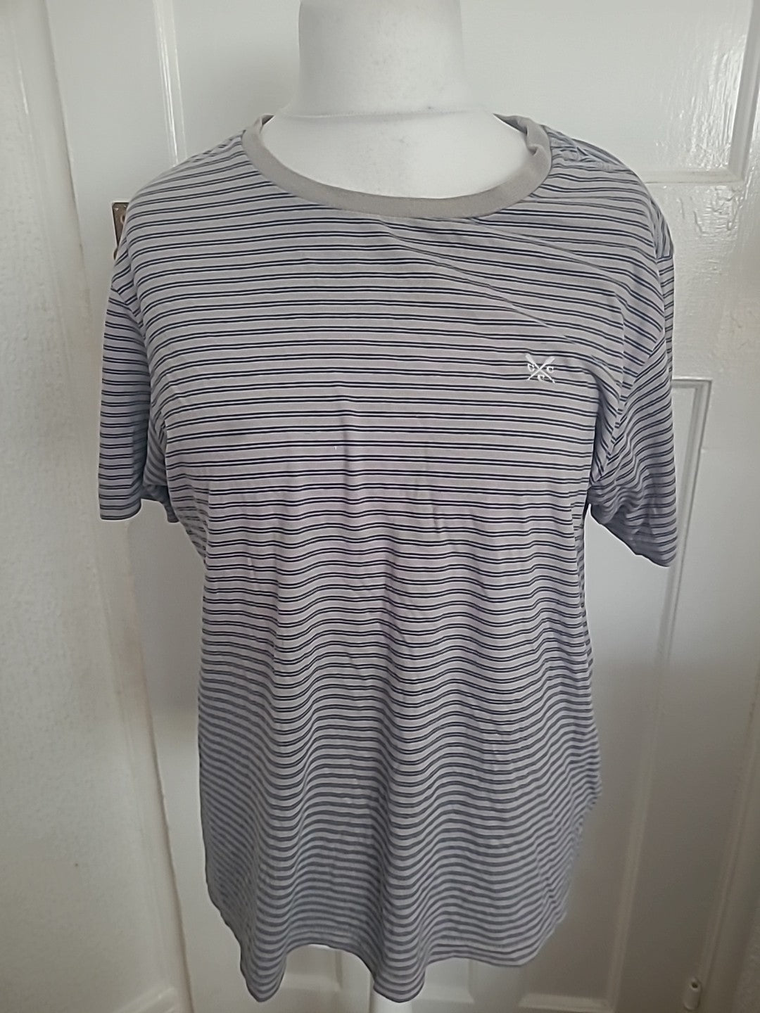 Mens Medium Crew Clothing Neutral Navy Striped Tshirt