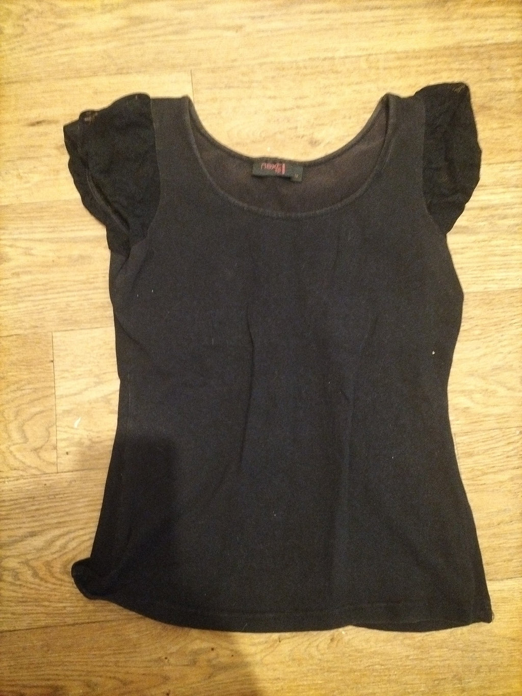 Ladies Next Sp Size 10 Black Short Sleeve Wide Neck Tshirt
