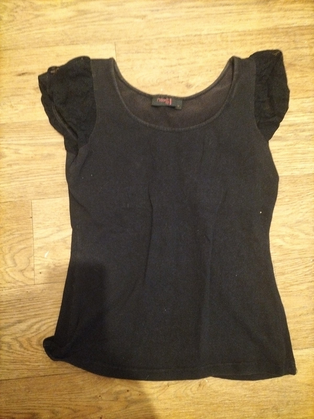 Ladies Next Sp Size 10 Black Short Sleeve Wide Neck Tshirt