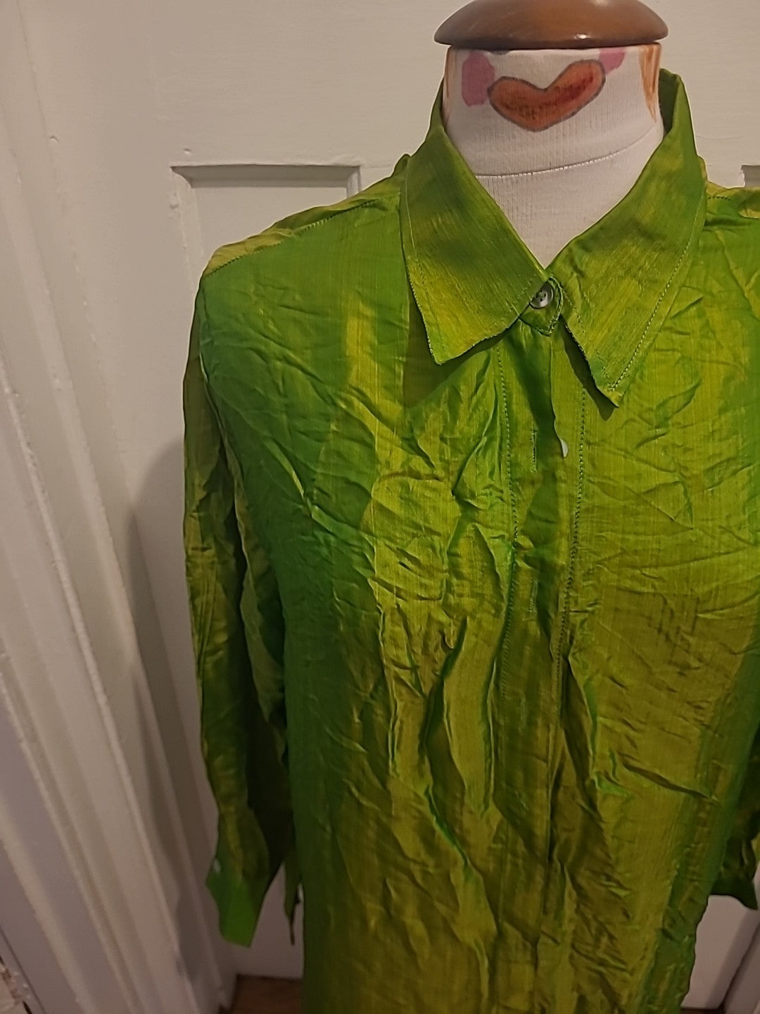 Ladies Size M/L Green Yellow Long Sleeved Shirt