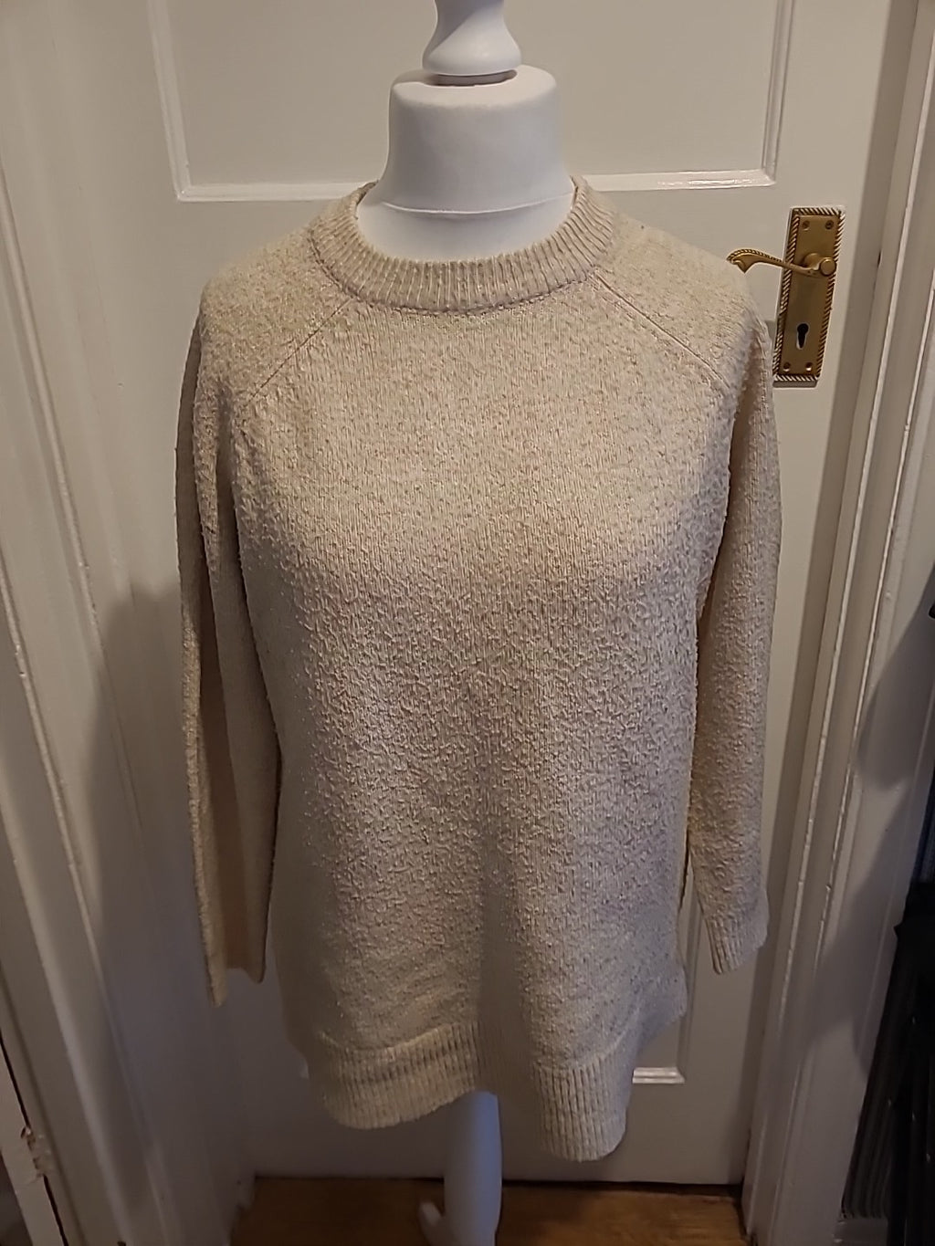 Mens New Look Size Medium Beige Ribbed Pullover Jumper