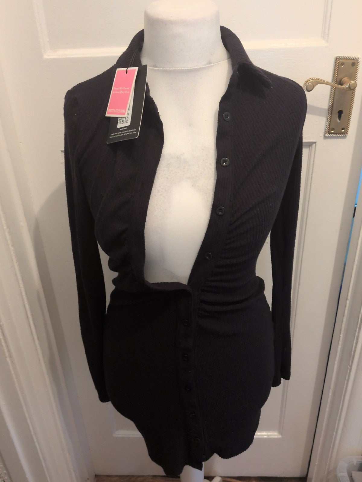 Brand New Ladies Pretty little thing Size 8 Black Brushed Rib Long Sleeve Shirt