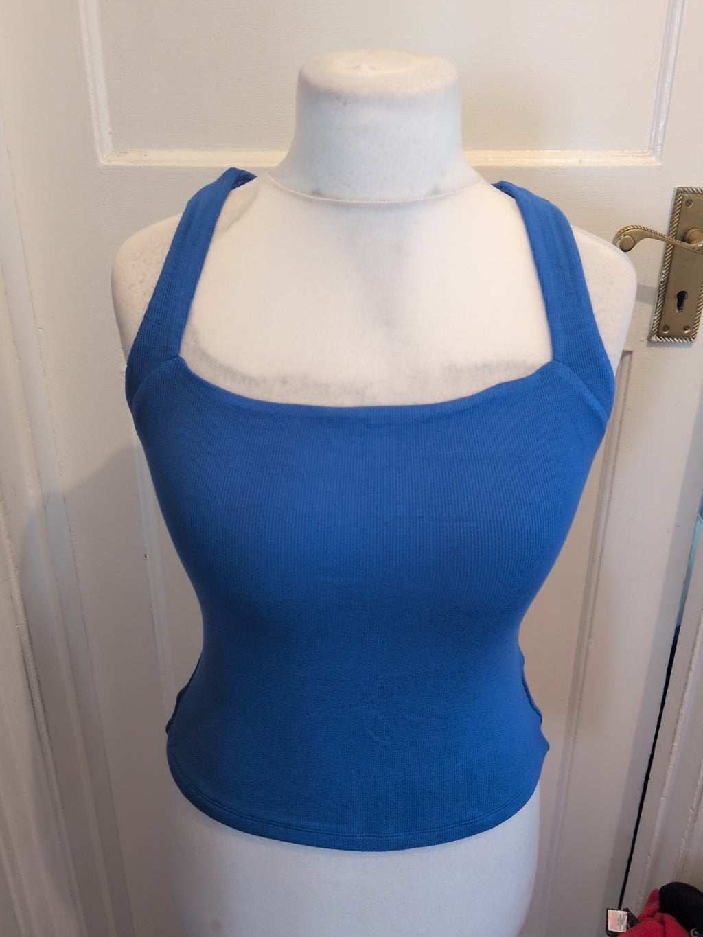 Ladies Size L Blue Square Neck Sleeveless T-shirt