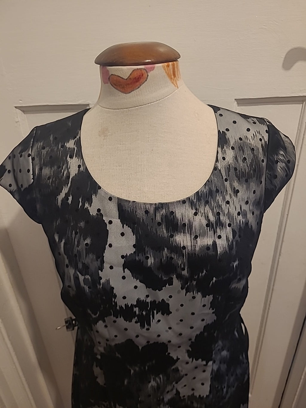 Ladies Precis Size 12 Black White Mesh Short Sleeve Dress