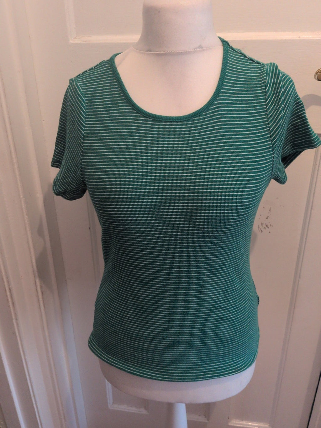 M&S Collection 18 Green And White Stripe Short Sleeve T-shirt