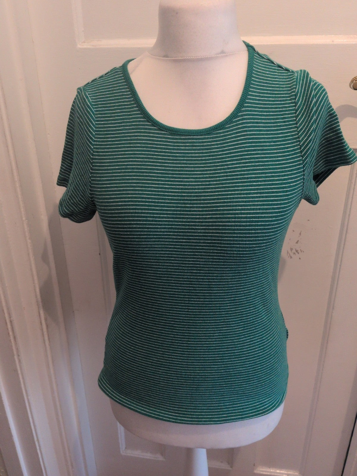 M&S Collection 18 Green And White Stripe Short Sleeve T-shirt