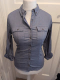 Ladies Next 8 Blue And White Long Sleeve Shirt Collared