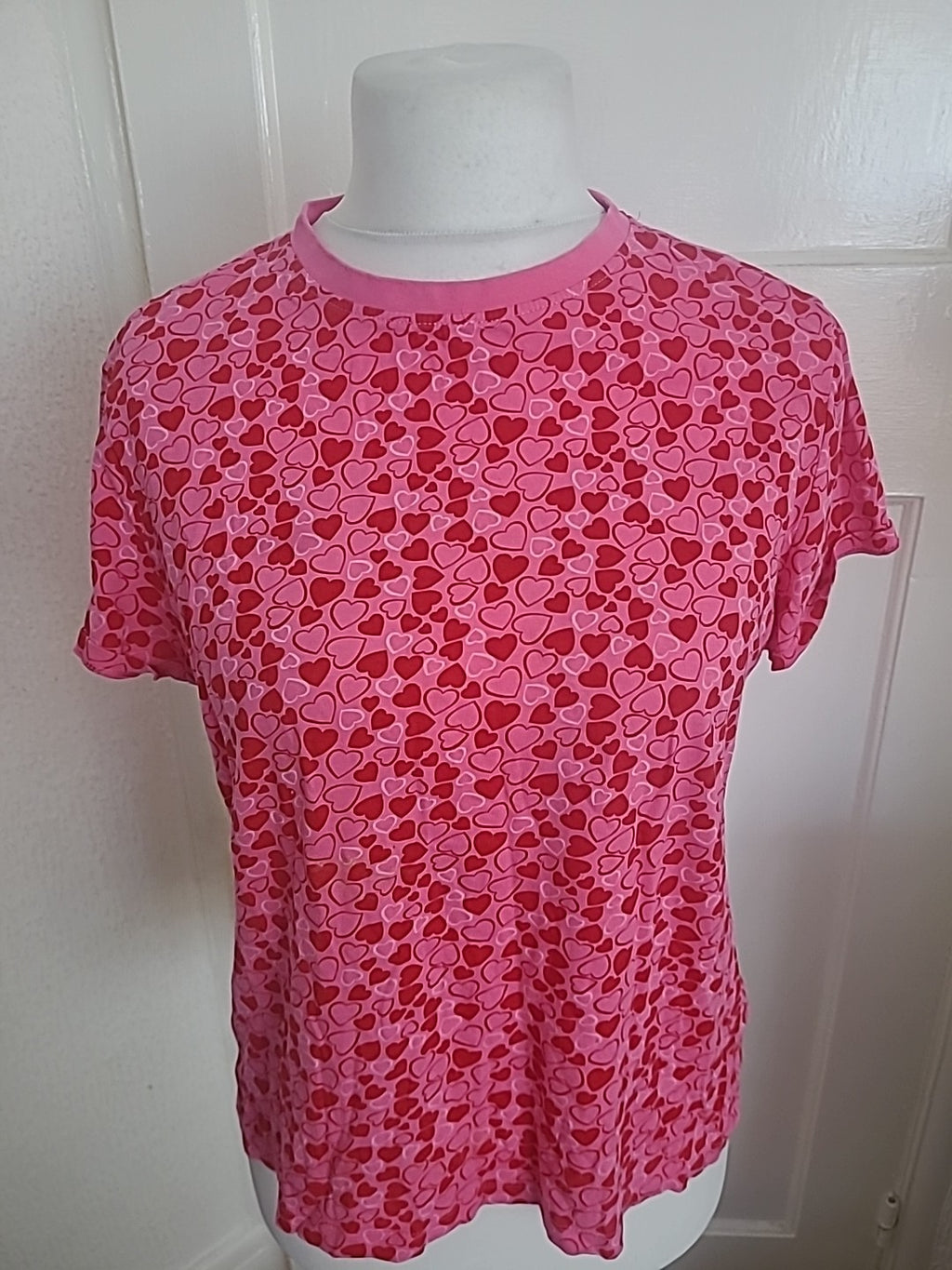 Primark Large Red And Pink Love Heart Print Tshirt