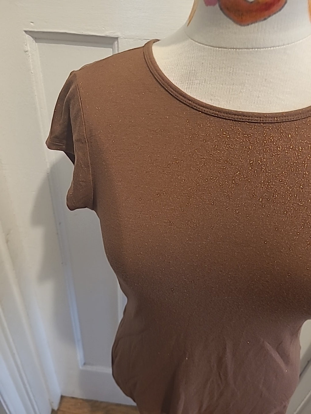 Ladies I.N.C Size Medium Brown Shimmer Short Sleeved Tshirt