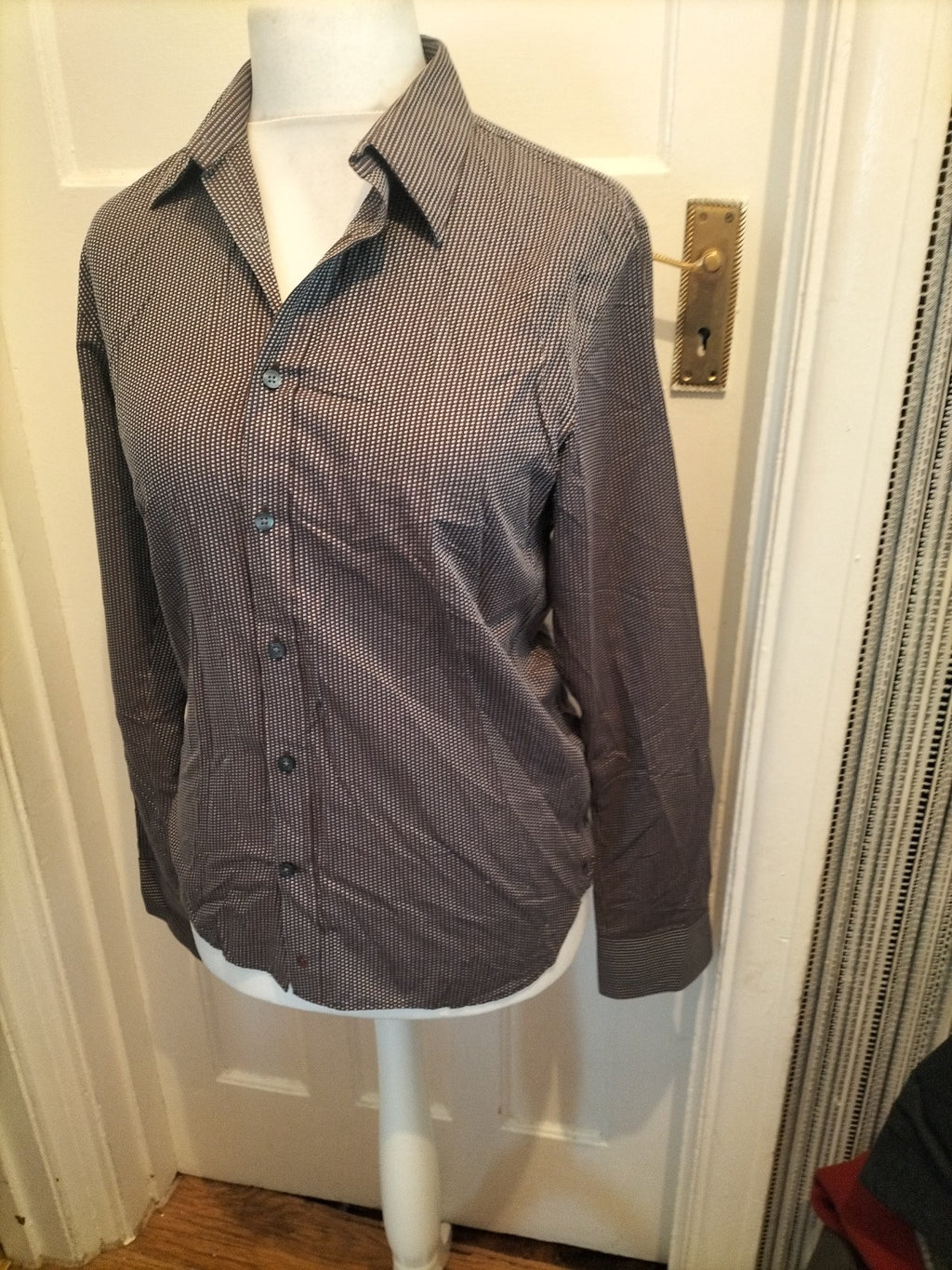 Mens Melka Size 15" Brown And Blue Long Sleeved Shirt