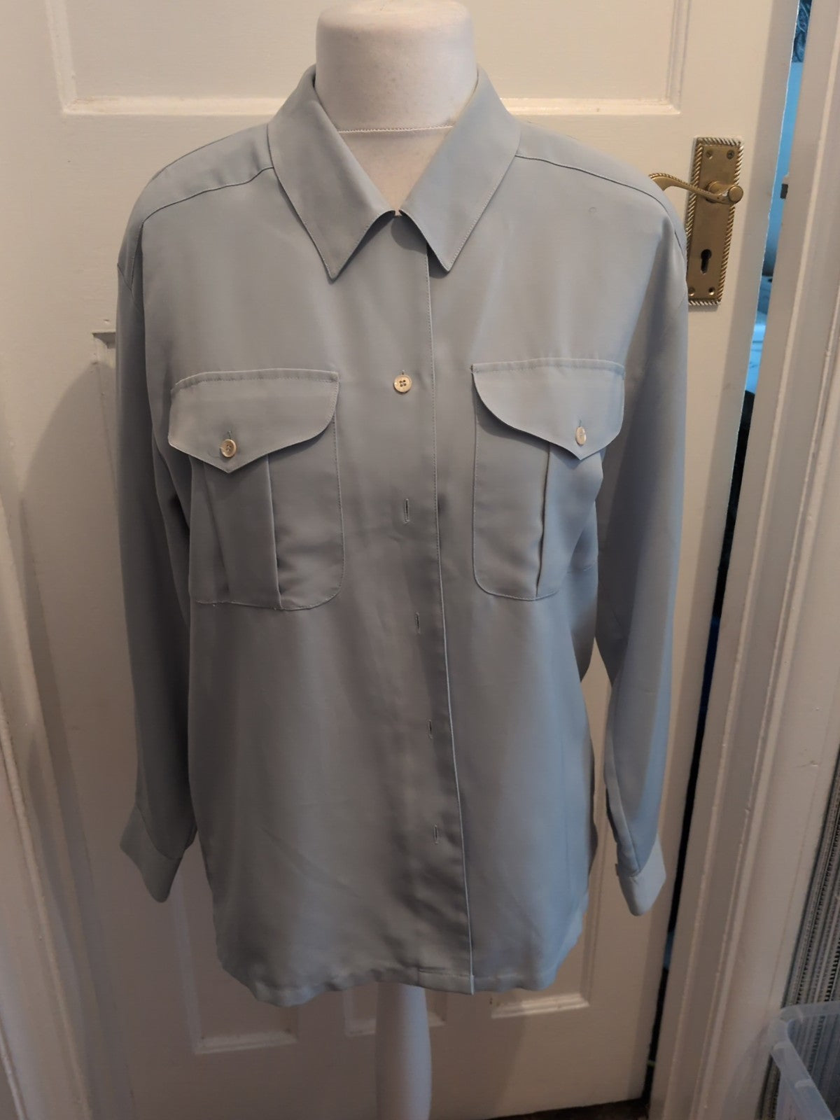 J.Taylor 10 Pale Turquoise Long Sleeved Collared Blouse