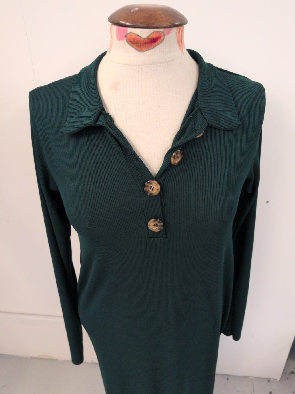 Boohoo 12 Bottle Green Collared Long Sleeve Dress
