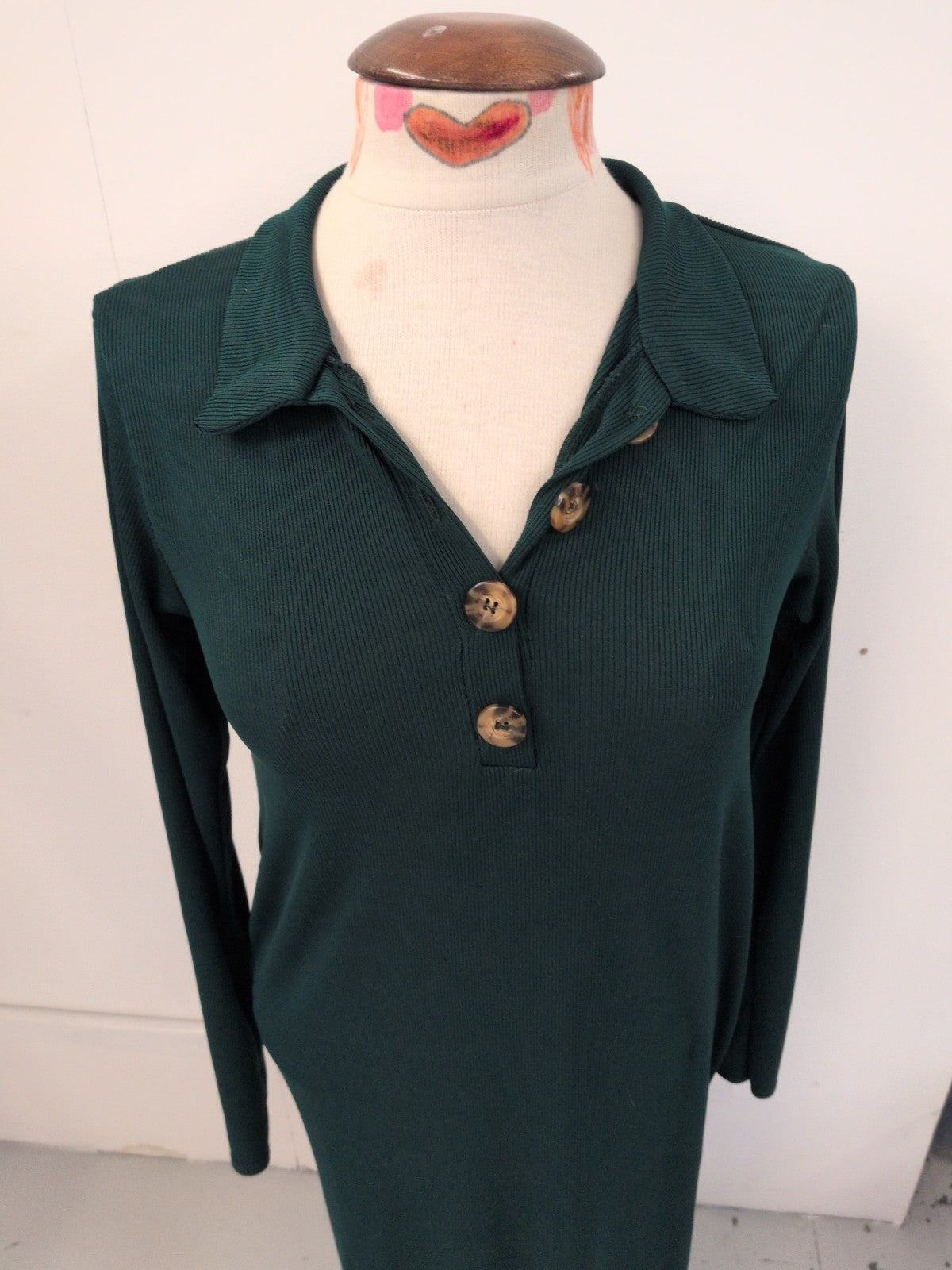 Boohoo 12 Bottle Green Collared Long Sleeve Dress