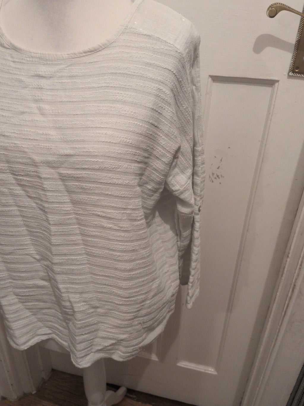 Ladies First Avenue Size M/L White Sequin Shoulder Long Sleeve Blouse