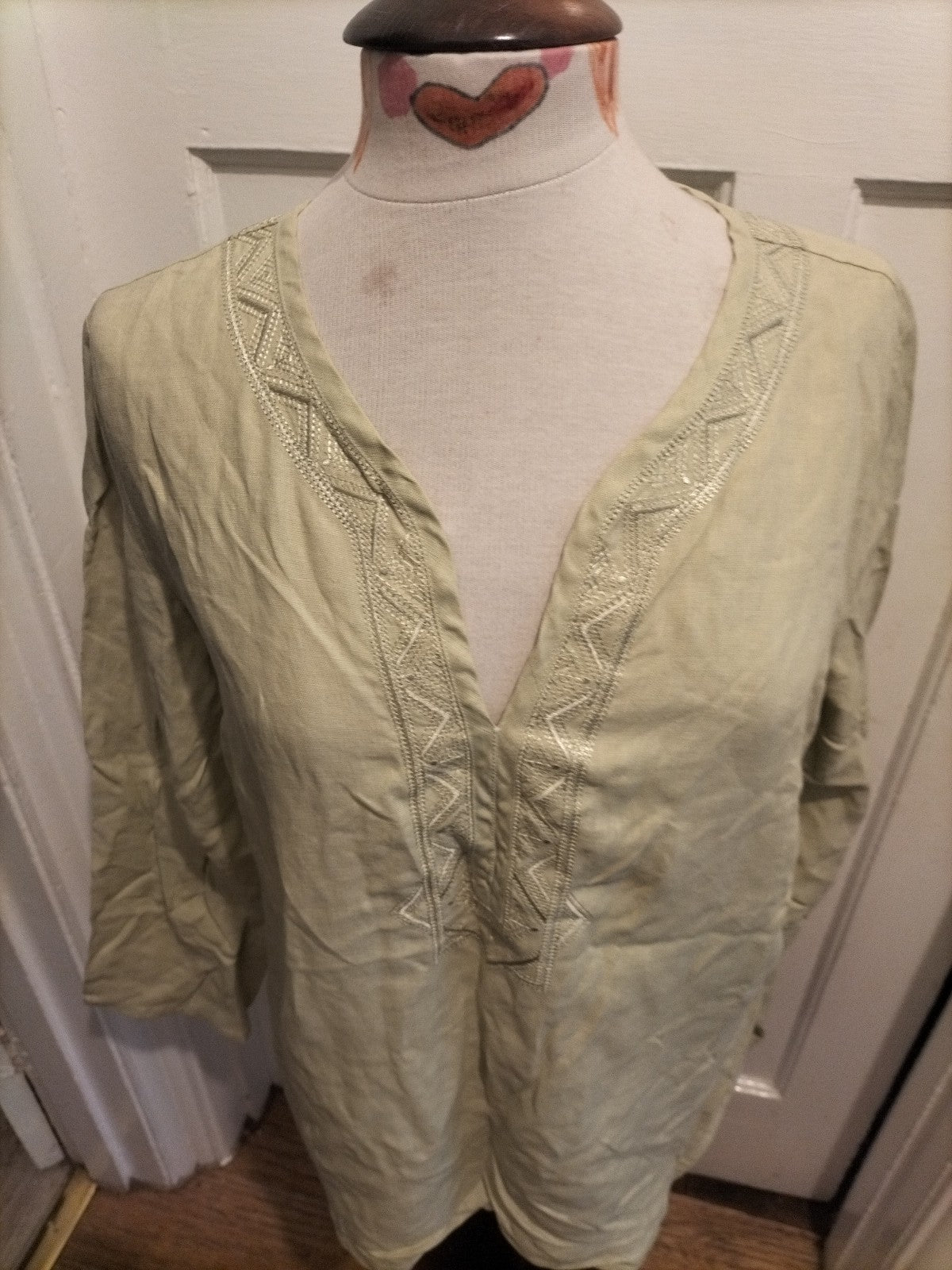 Ladies Marks And Spencer Size 18 Pale Green V Neck Long Sleeved Blouse