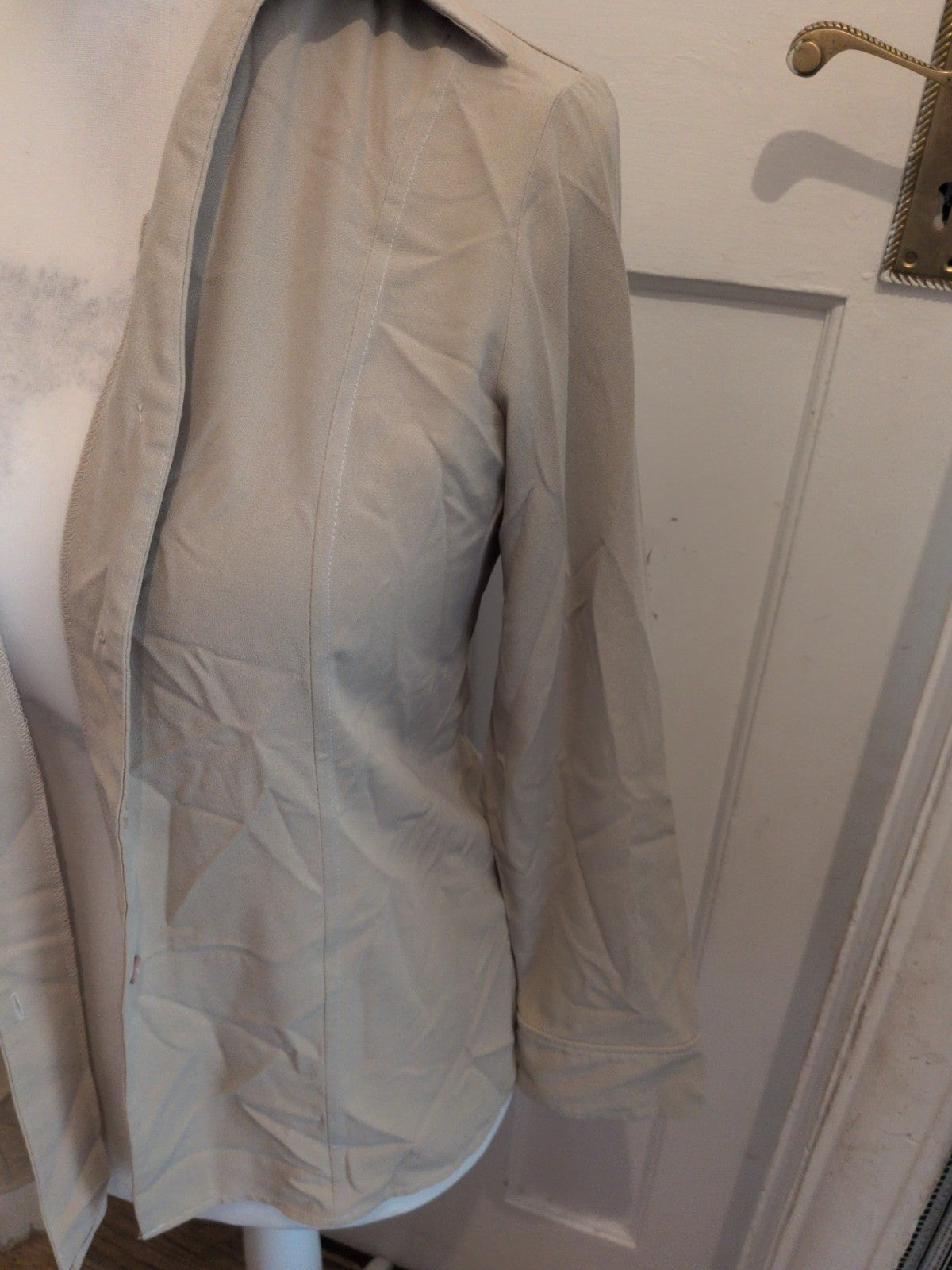 BHS 12 Beige Buttoned Collared Long Sleeve Blouse