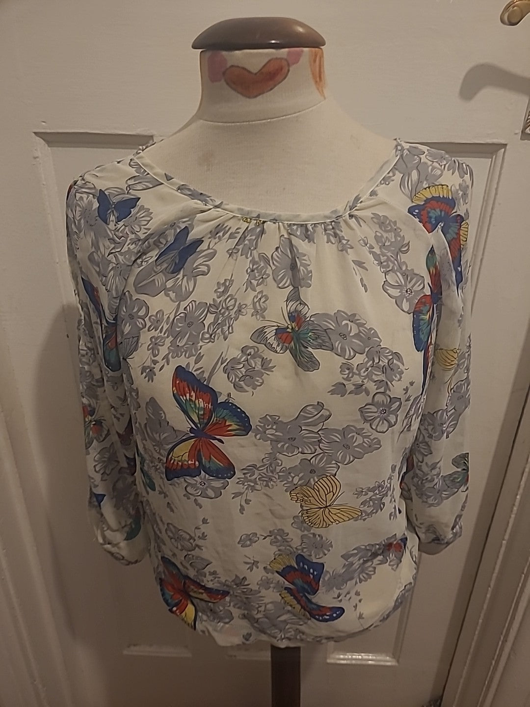 Ladies Glamorous Size 10 Semi See Through Long Sleeved Butterfly Blouse
