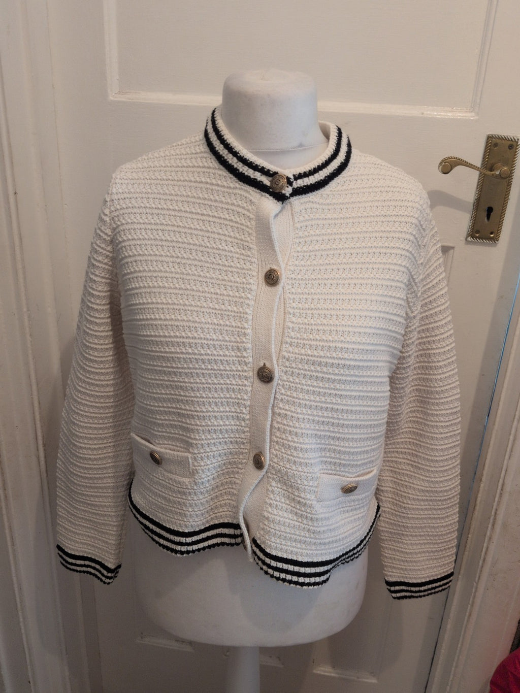 Ladies Marks And Spencer Size Medium White With Black Trim Heavy Buttoned...