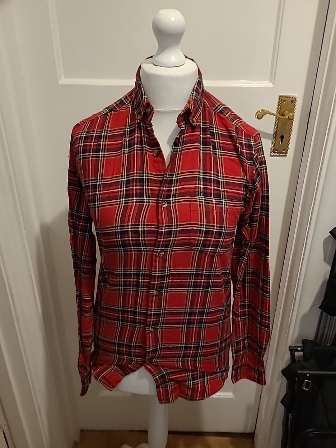 Mens Primark Size Small Regular Fit Red Check Shirt Long Sleeved