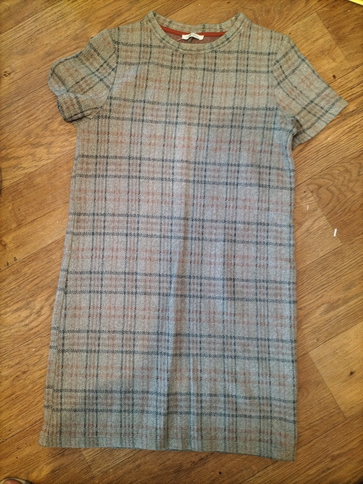 Ladies Zara Size Small Grey/Blue/Orange Check Short Sleeve Dress