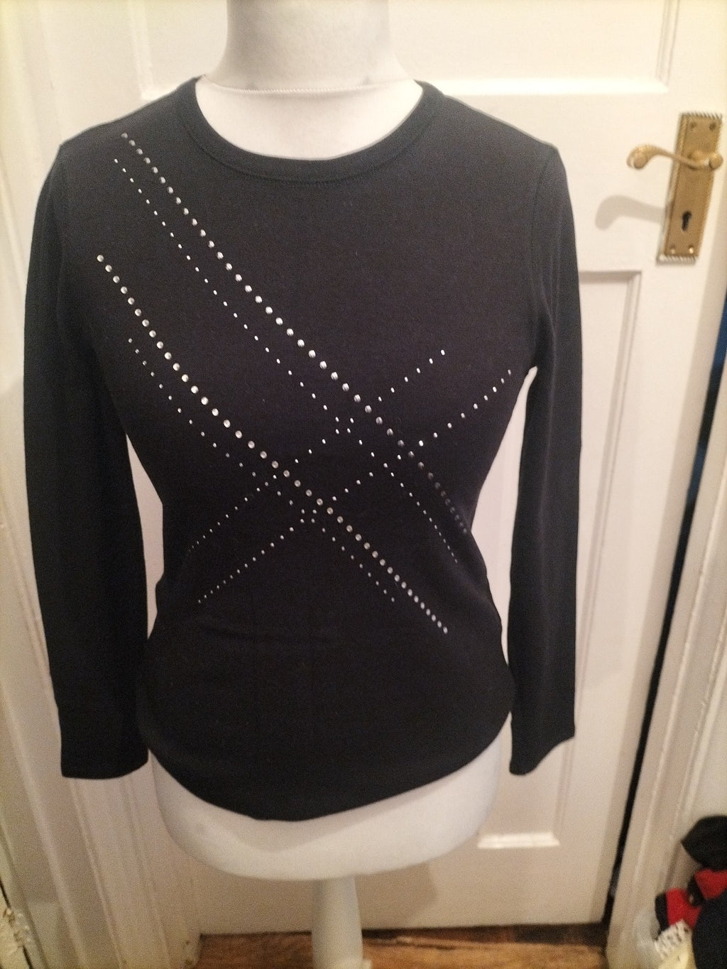 Ladies Marks And Spencer 10 Black Long Sleeved Diamante T-shirt