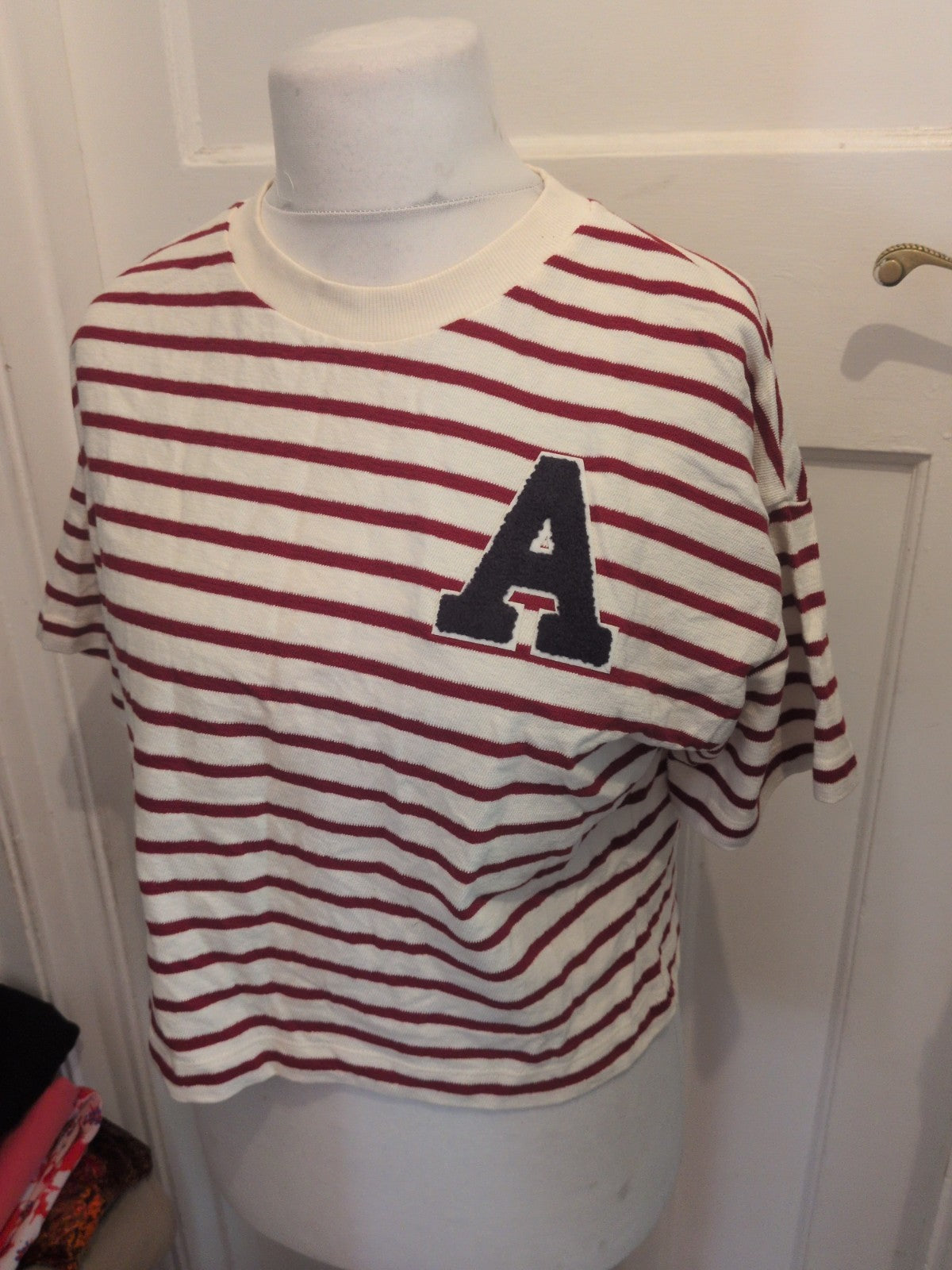 River Island 10 Relaxed Red White Stripe T-shirt Short Sleeve