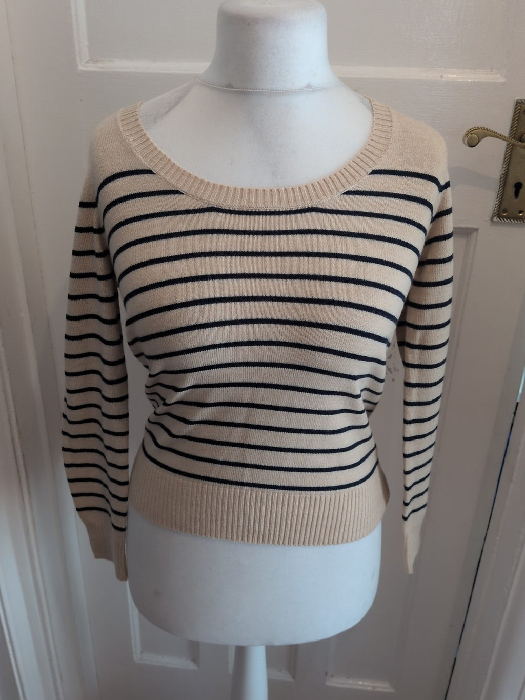 Papaya Weekend 8 Beige And Navy Stripe Long Sleeve Jumper