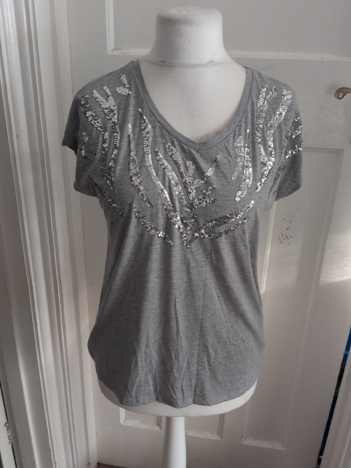Tu 10 Grey With Silver Sequin Short Sleeve T-shirt
