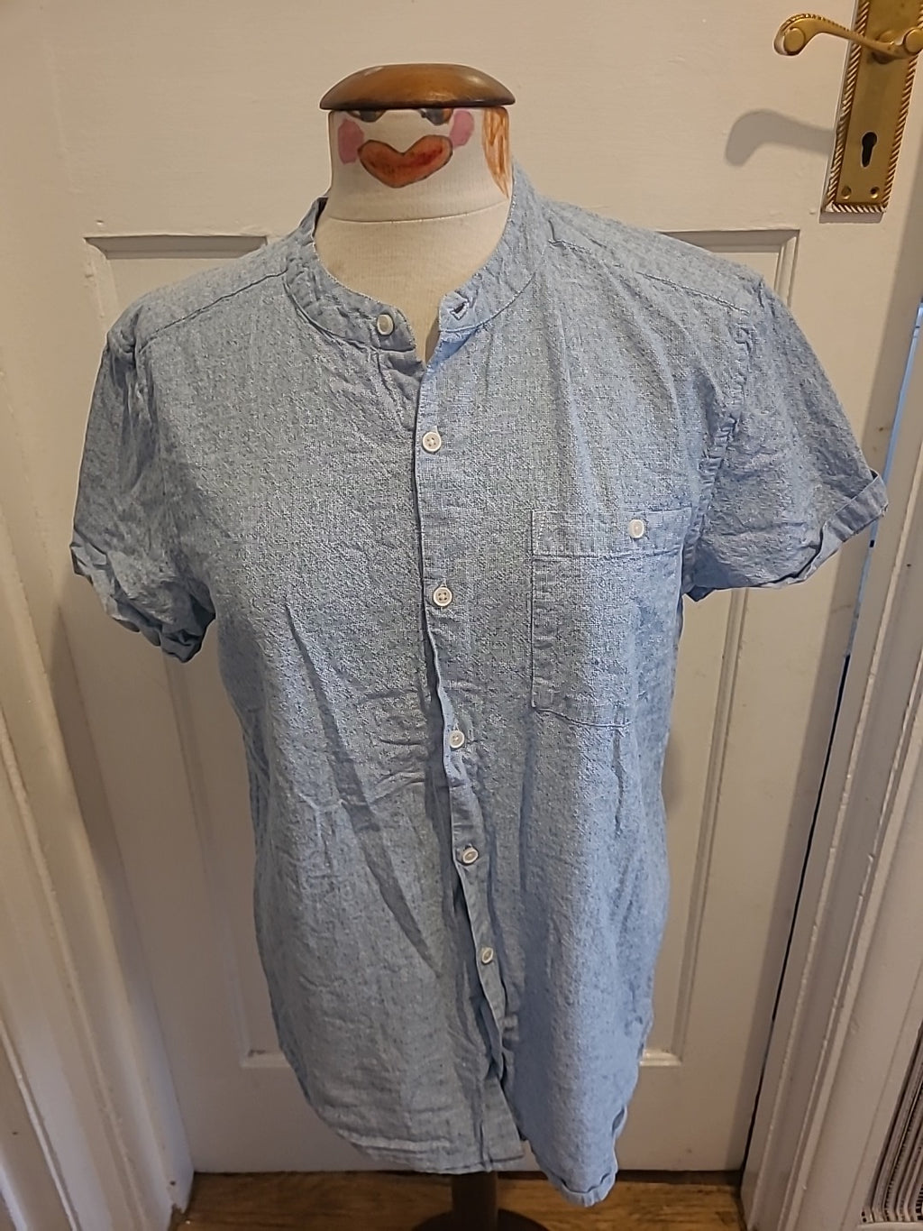 Mens Peacocks Size Medium Blue Fleck Short Sleeved Polo