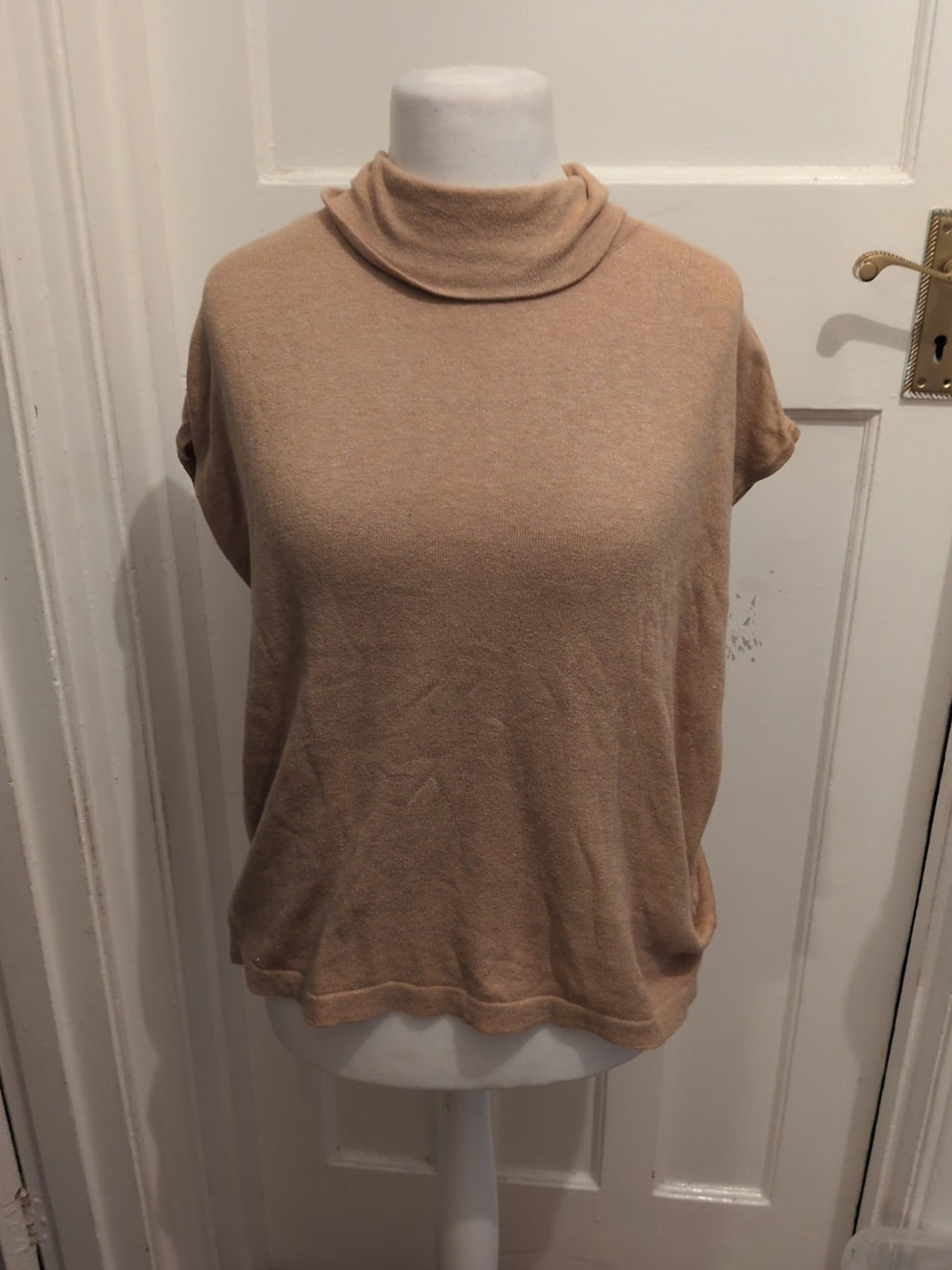 Marks And Spencer Medium Camel Roll Neck Sleeveless Jumper