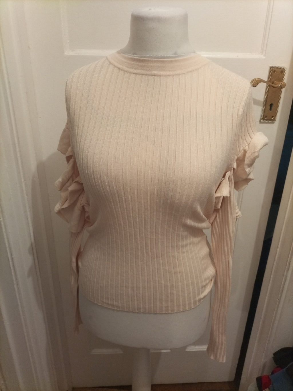 ASOS 10 Cream Ribbed Long Sleeve Blouse