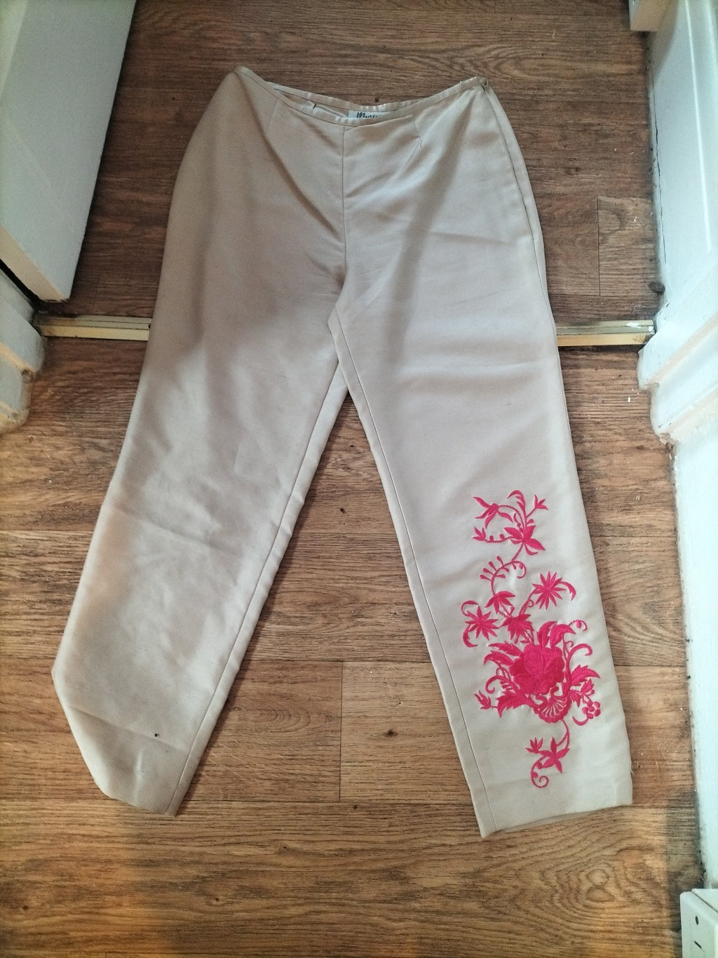 Ladies Monsoon Trousers ( Crop)  Light Gold Colour With Embroidery , Size 10