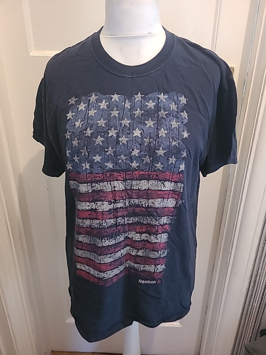 Mens Reebok Size Large Navy Usa Print Short Sleeved Tshirt