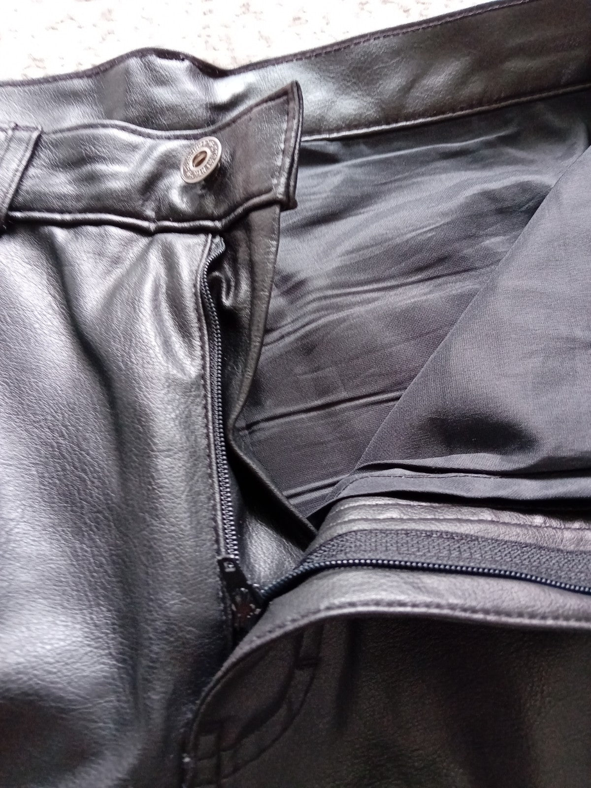 Ladies Black Leather Effect Wide Leg Trousers Size 14 Short M&S Free Delivery