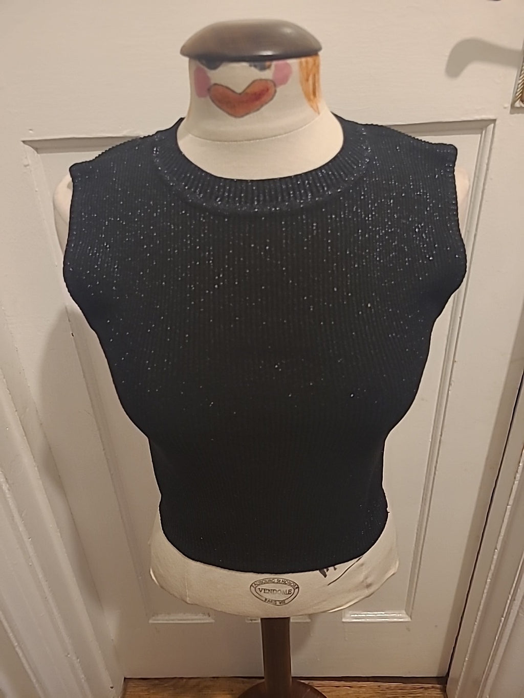 Ladies Primark Size Medium Black Glittery Sleeveless Tsnk Top
