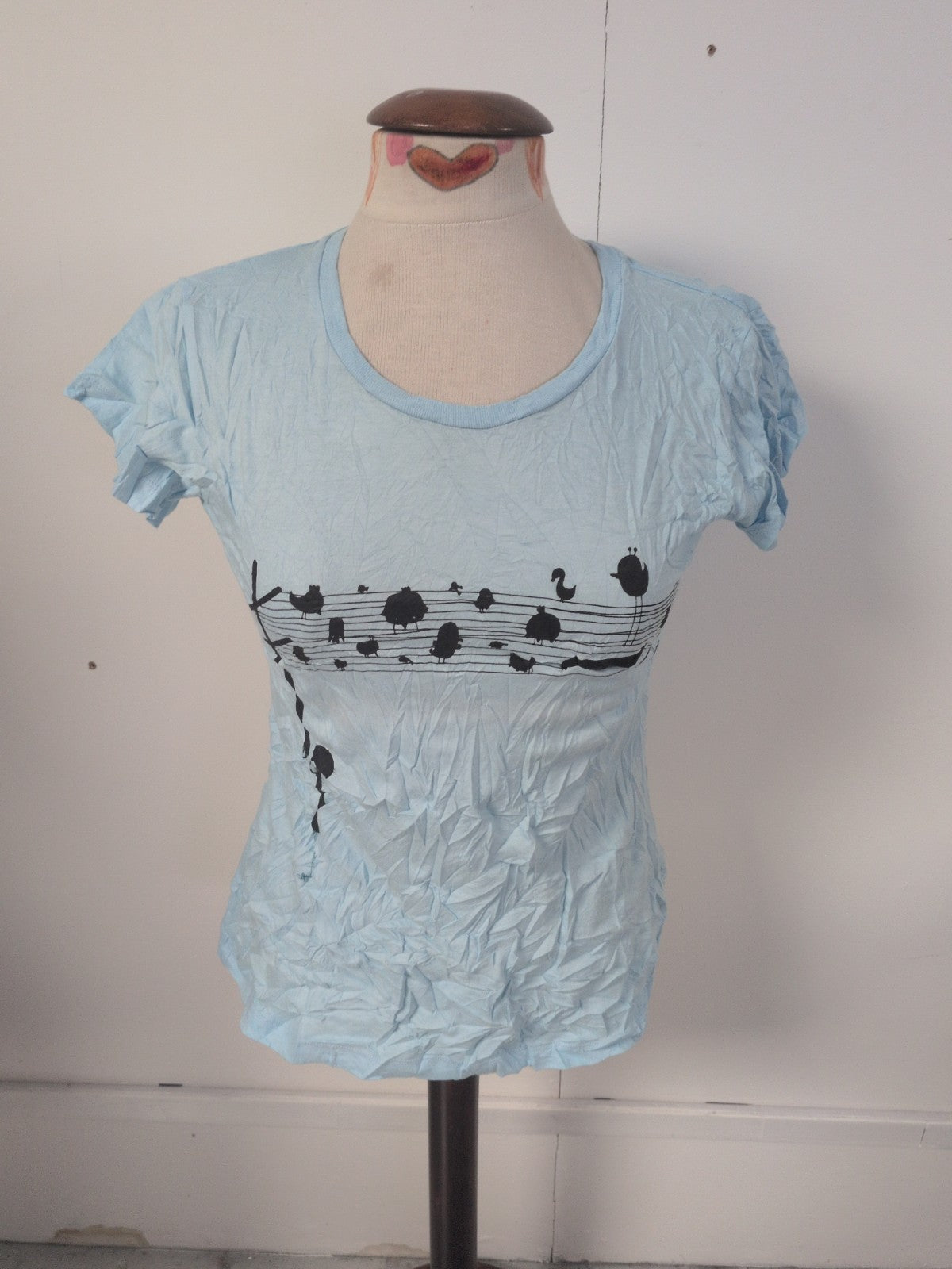 Ladies Monster Threads Size Medium Blue Note Short Sleeve T-shirt