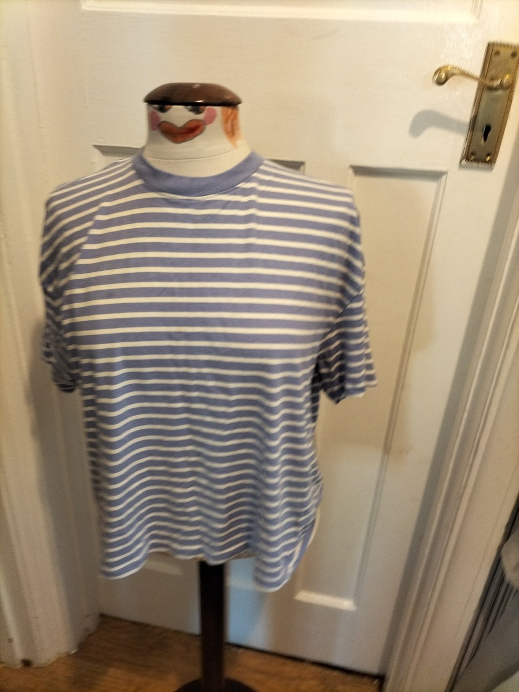 Ladies George Size 12 Purple And White Striped Short Sleeved Box Tee