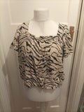 Ladies Papaya Size 12 Beige And Black Zebra Stripe Short Sleeved Blouse
