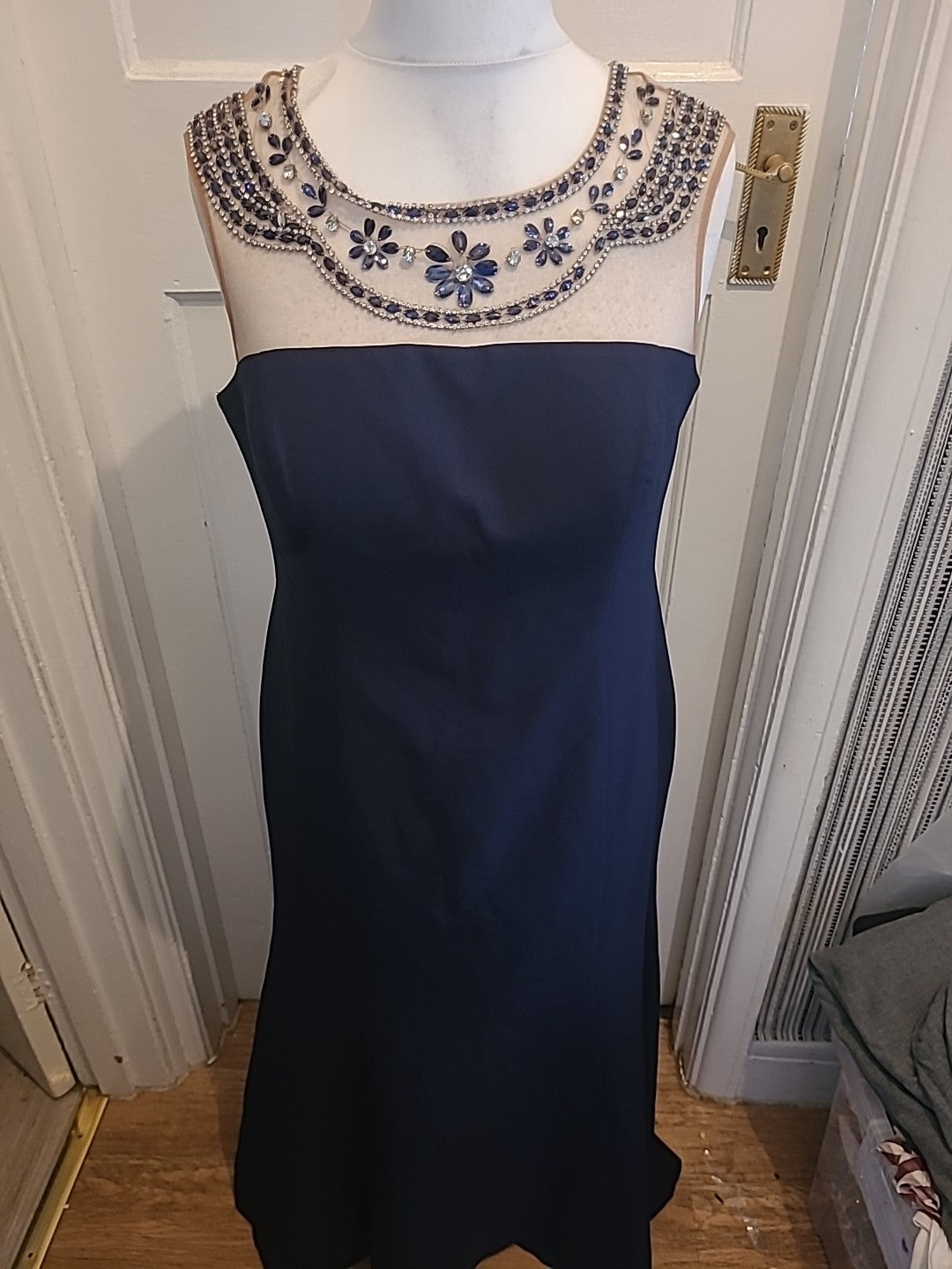 Ladies San Fiore Size 46* Navy Sleeveless Long Length Dress