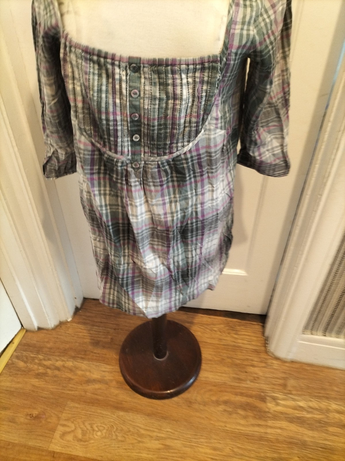 Ladies E-vie Size 12 Purple Grey Check Mid Sleeved Tunic