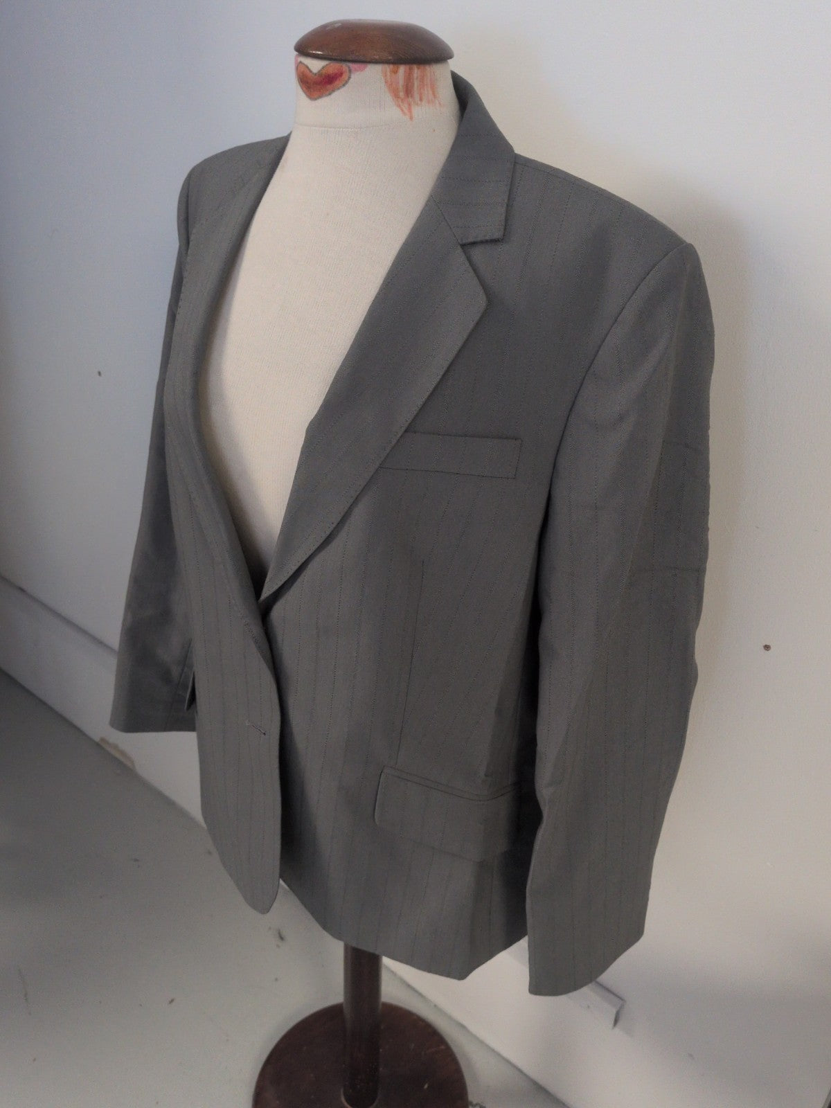 Next 20 Grey Pinstripe Lined Padded Blazer