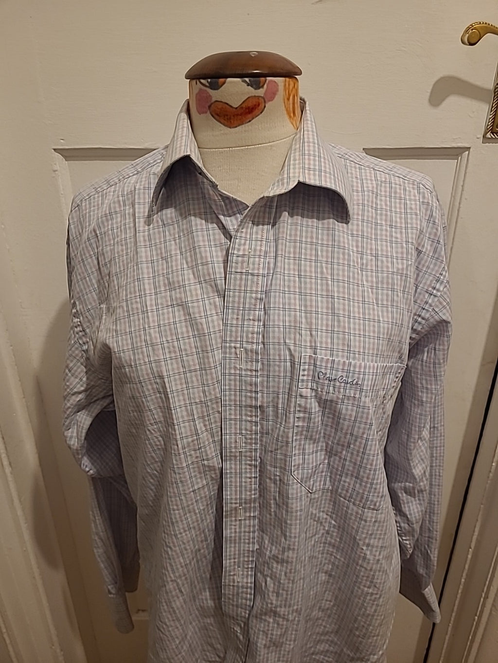 Mens Pierre Cardin Size 15.5in White Blue pink Check Long Sleeve Shirt