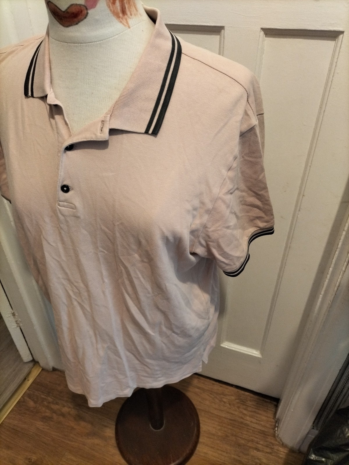 Mens Next Size Large Regular Fit Pale Pink Navy Trim Polo